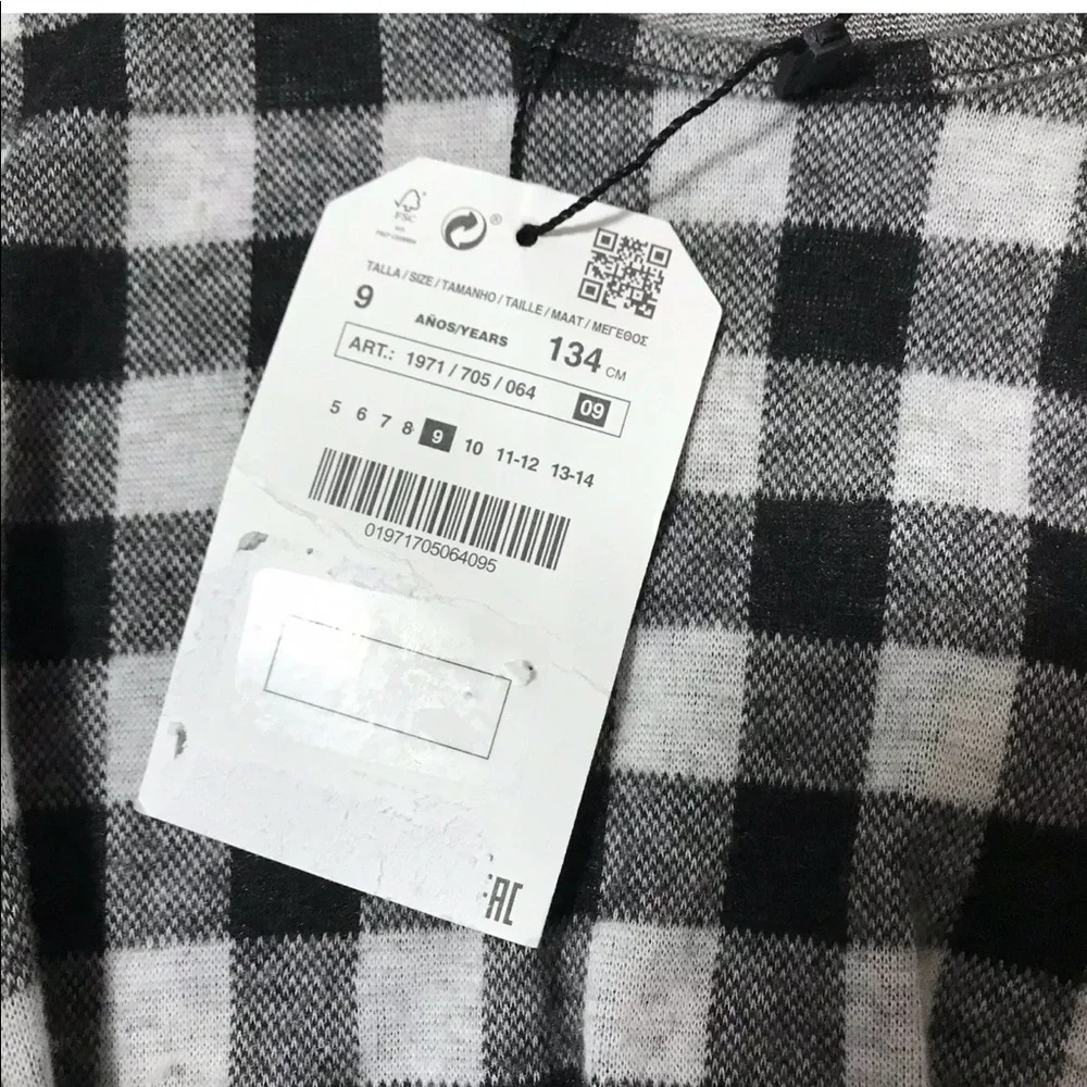 New Zara Girls Mini Buffalo Check Dress Size 9